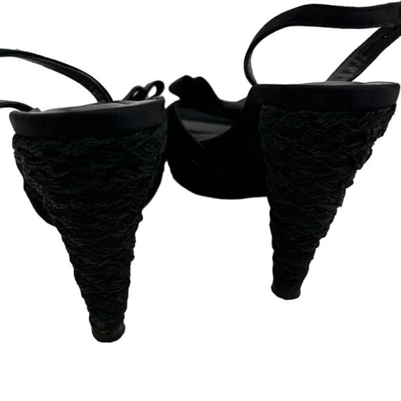 Stuart Weitzman Black Satin Bow Espadrille Slingback Pumps – Size 6 - Picture 6 of 9